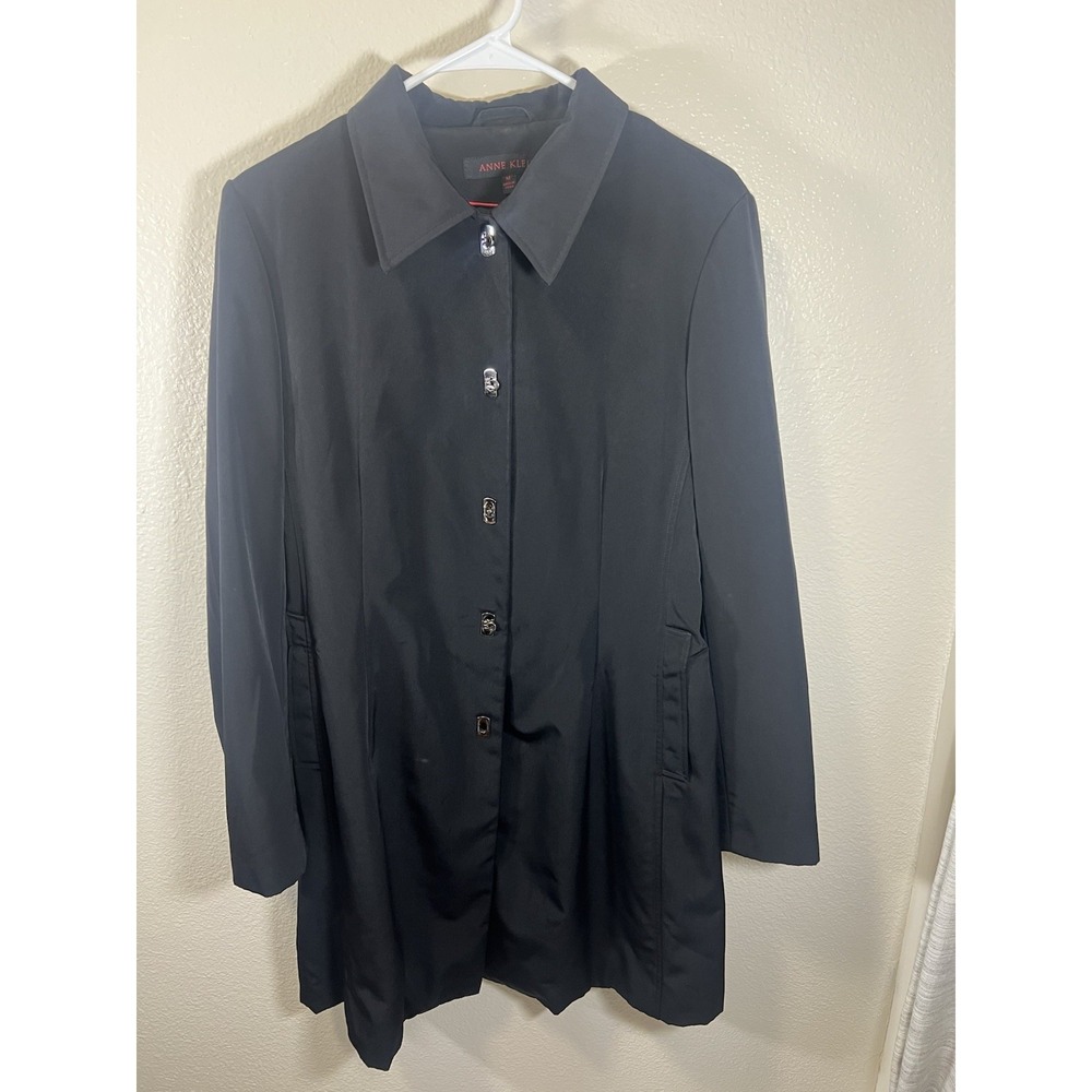 Anne Klein Trench Coat Rain Coat Black Medium Toggle Closures